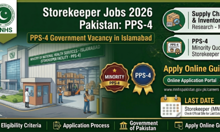 Storekeeper Jobs 2026 Pakistan Ministry of National Health Services – PPS-4 Government Vacancy in Islamabad (Apply Now)