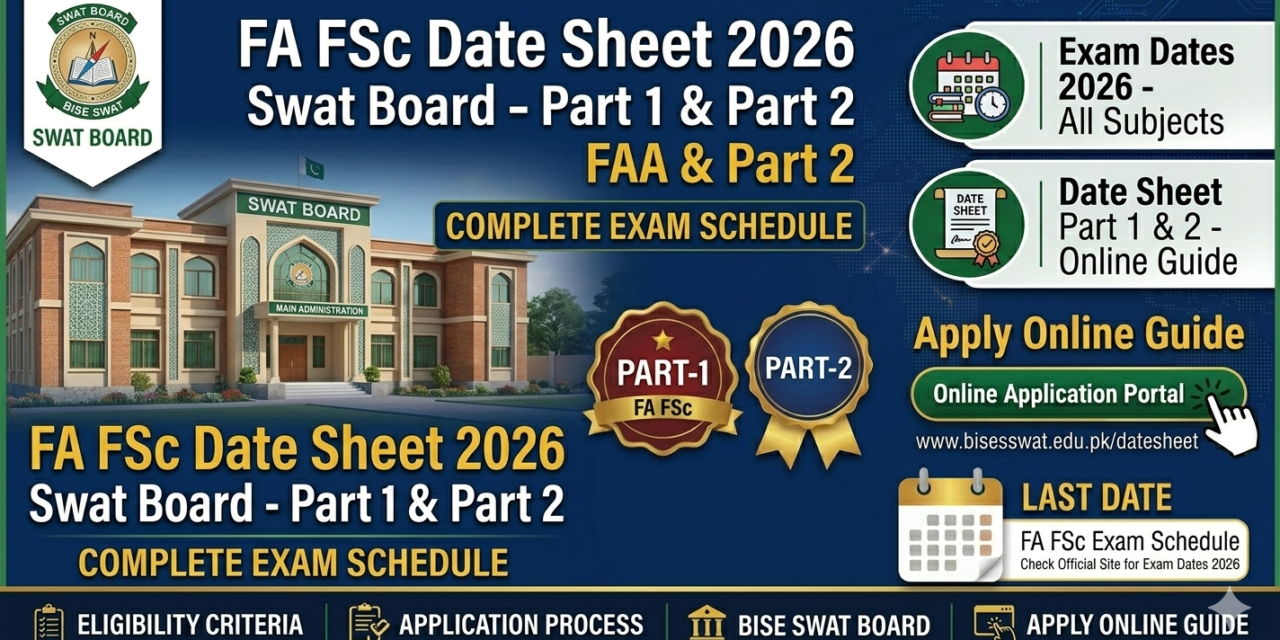 FA FSc Date Sheet 2026 Swat Board– Complete Exam Schedule for Part 1 & Part 2