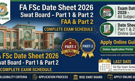 FA FSc Date Sheet 2026 Swat Board– Complete Exam Schedule for Part 1 & Part 2