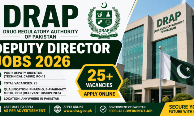Deputy Director DRAP Jobs in Pakistan – DRAP Technical Cadre RO-13 Latest 25 Vacancies Apply Online