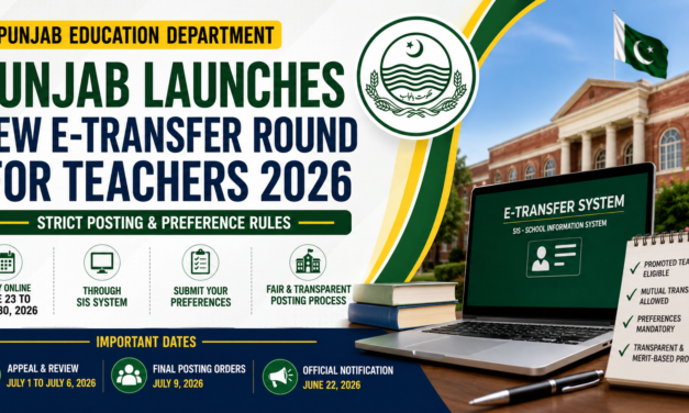 Punjab Teachers E-Transfer 2026: Punjab Launches New E-Transfer Round for Teachers with Strict Posting and Preference Rules 2026