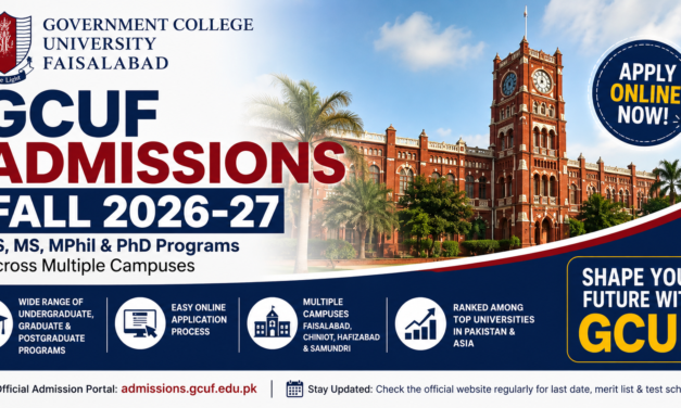 GCUF Fall Admissions 2026-27 for BS, MS, MPhil & PhD Programs Across Multiple Campuses