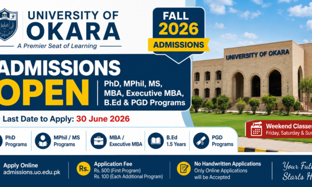University of Okara Fall 2026 Admissions for PhD, MPhil, MBA & Weekend Programs